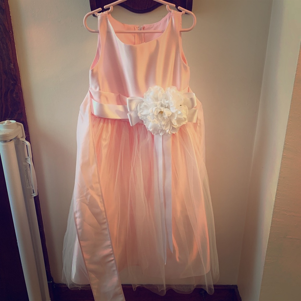 Pink Satin Tulle Flower Girl Dress